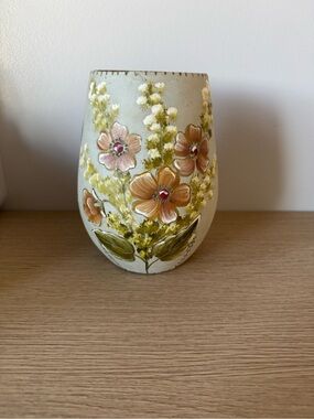 Hand-Painted Floral Ceramic Leather Wrapped Vase